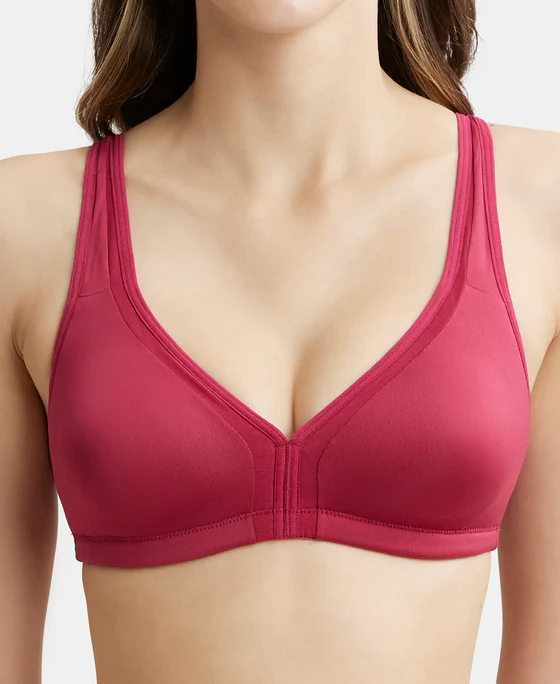 Wire free Non Padded Soft Touch Microfiber Elastane Stretch Full Coverage Everyday Bra with Stylized Mesh Panel - Image 15