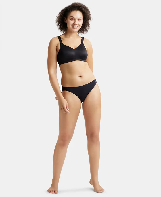 Non Padded Black Soft Touch Microfiber Elastane Stretch Full Coverage Minimizer Bra - Image 5