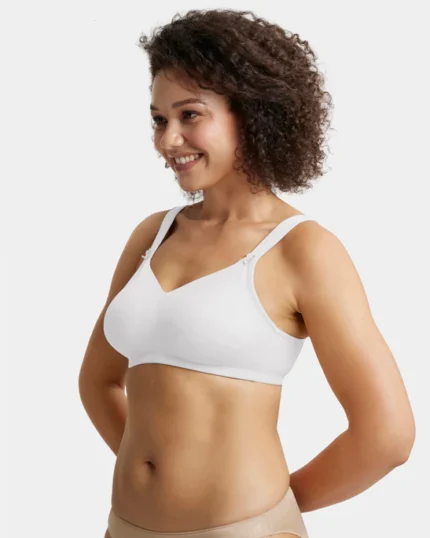 White Non Padded Soft Touch Microfiber Elastane Stretch Full Coverage Minimizer Bra