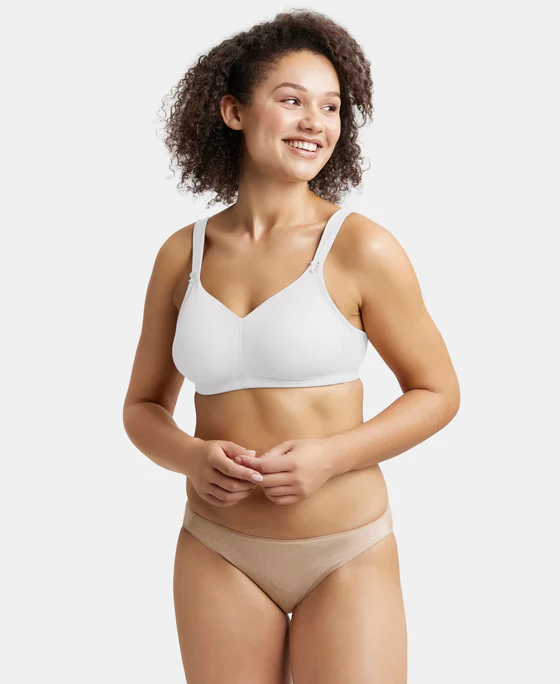 White Non Padded Soft Touch Microfiber Elastane Stretch Full Coverage Minimizer Bra - Image 7