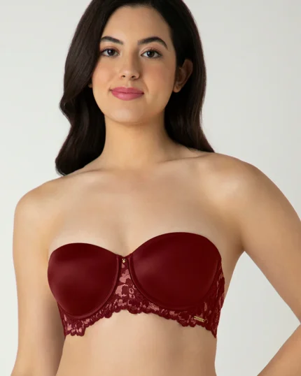 Wine  Femme Lace Padded Wired Multiway Bra