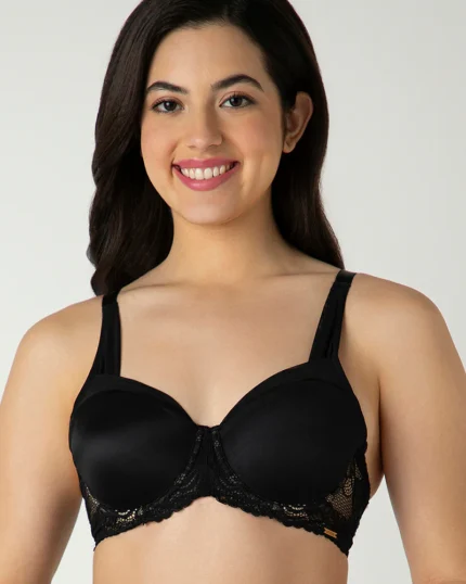 BLACK Glam Lace Padded Wired Balconette Bra