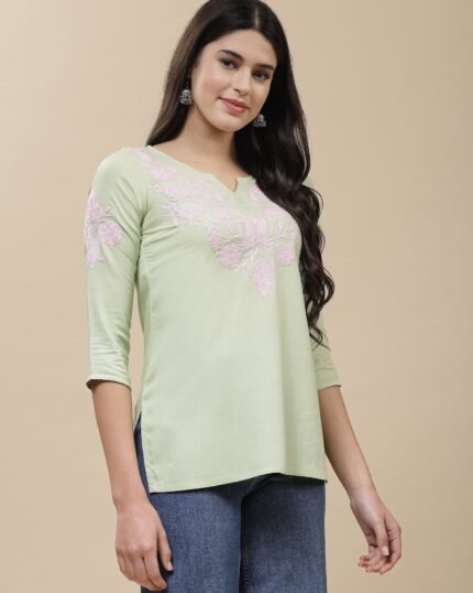 Heer Kashmiri Pastel Green Kurti