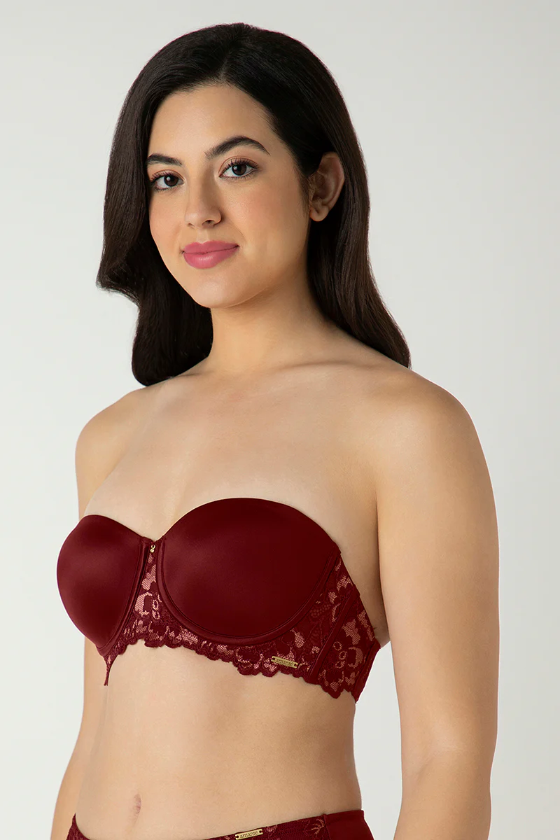 Wine Femme Lace Padded Wired Multiway Bra - Image 3