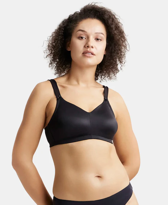 Non Padded Black Soft Touch Microfiber Elastane Stretch Full Coverage Minimizer Bra - Image 2
