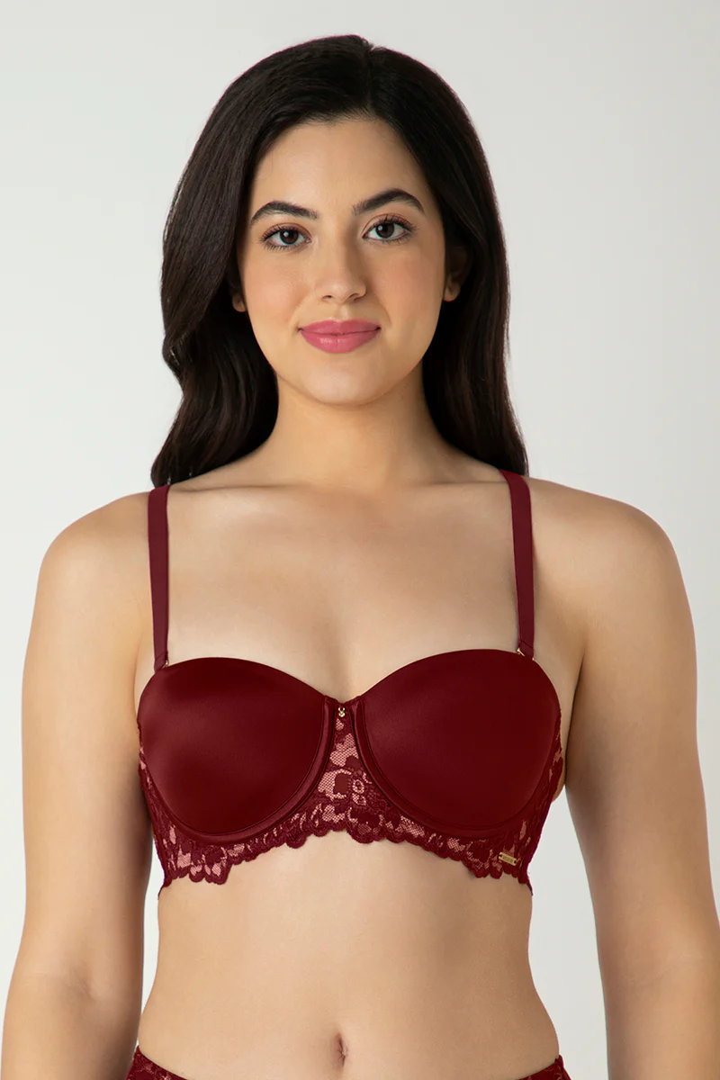 Wine Femme Lace Padded Wired Multiway Bra - Image 4