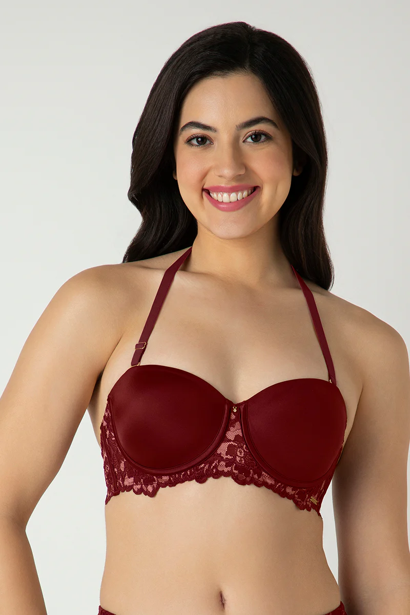 Wine Femme Lace Padded Wired Multiway Bra - Image 5
