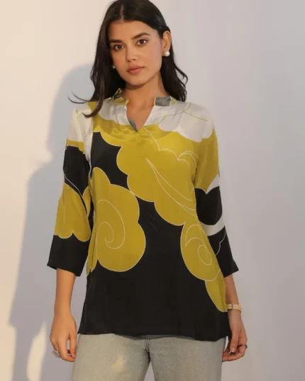 Black Printed Silk Blend Tunic