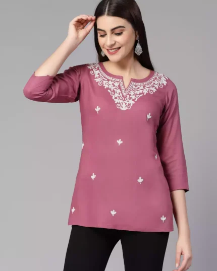 Aiza Kashmiri Pink Short Kurti