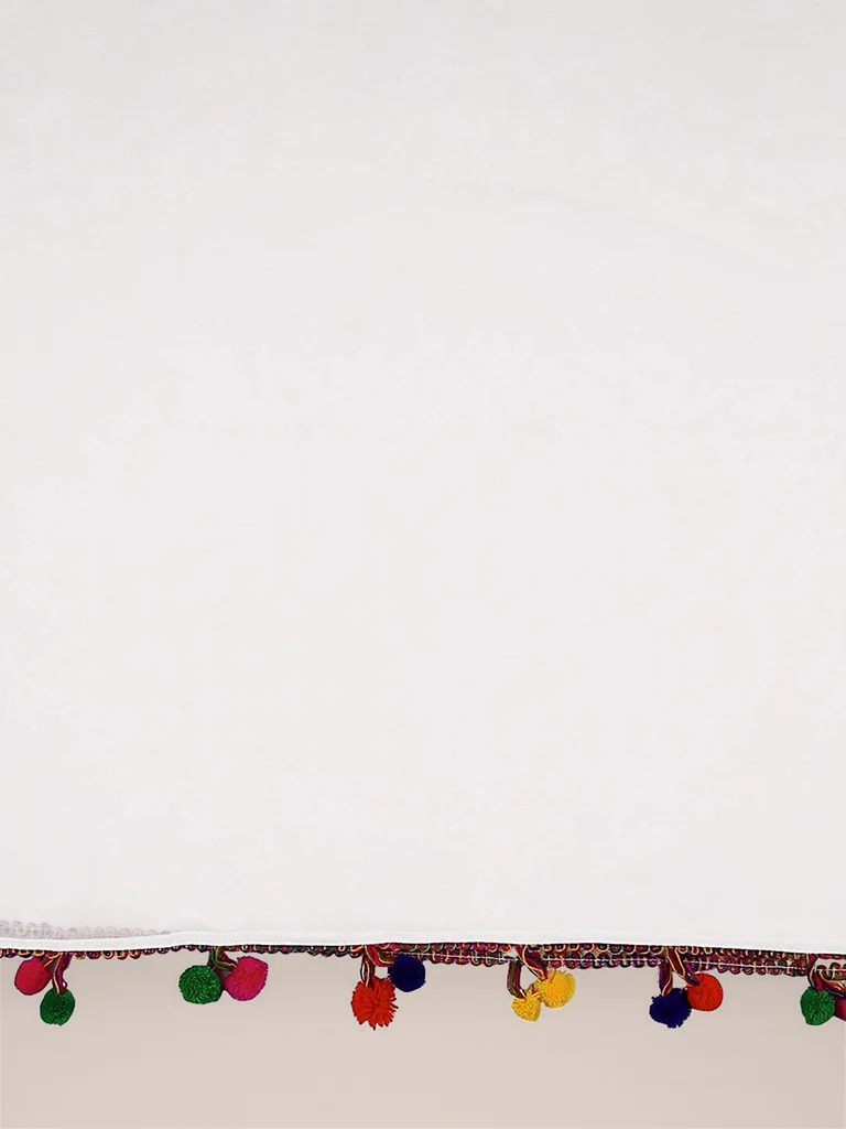 White Chiffon Dupatta with Multicolored Pompom Balls - Image 5