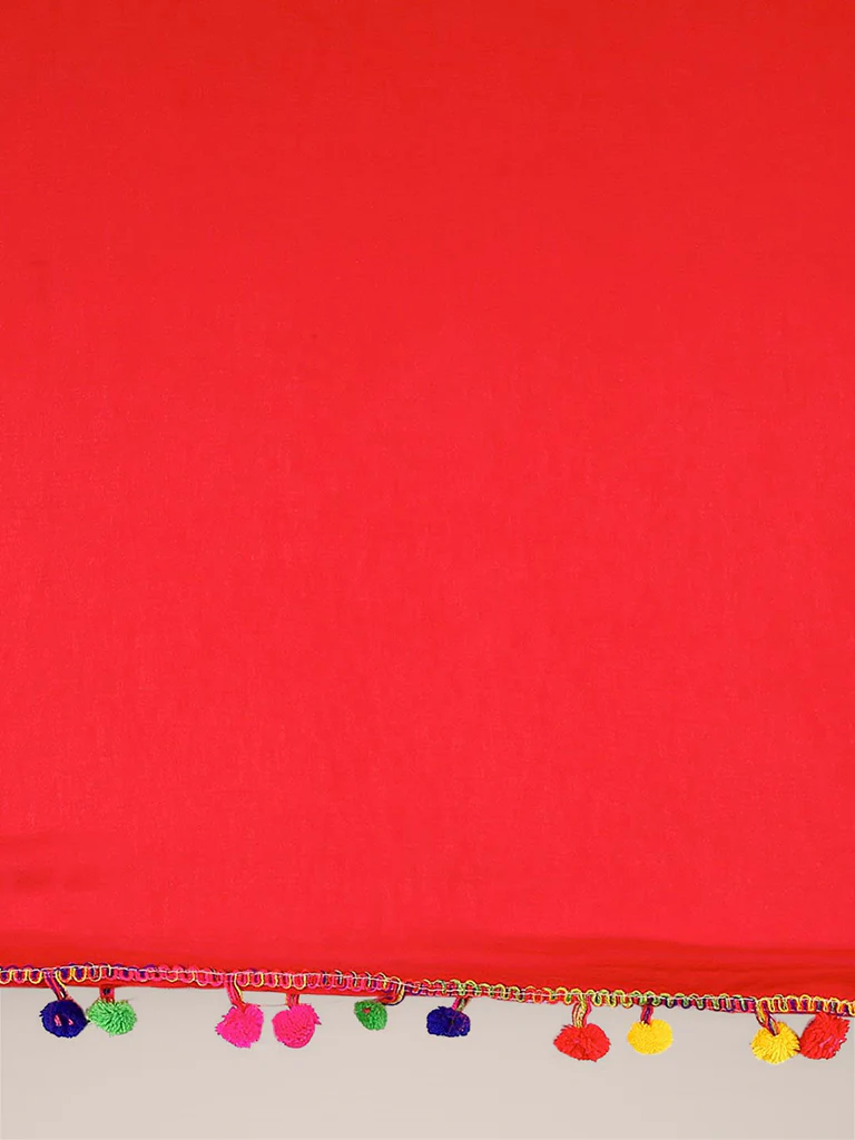 Chiffon Dupatta with Multicolored Pompom Balls - Image 12