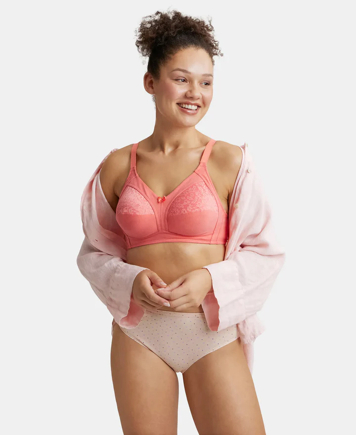 Blush Pink Non Padded Super Combed Cotton Elastane Stretch Full Coverage Plus Size Bra - Image 8