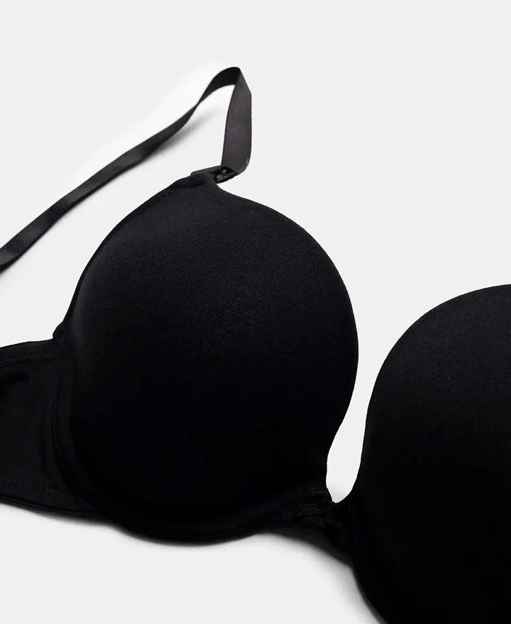 Padded Wired Super Combed Cotton Elastane Stretch Medium Coverage Pushup Bra with Plunge Neck - Image 12