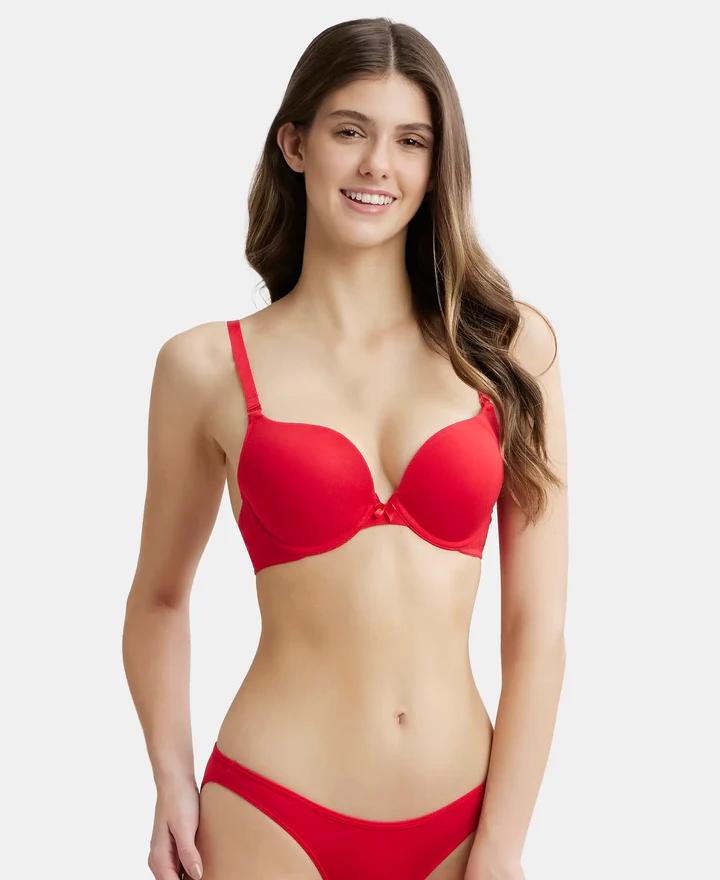 Wired Padded Super Combed Cotton Elastane Stretch Medium Coverage Pushup Bra with Plunge Neck