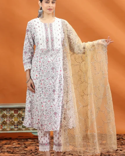 Gold Net Embroidered Dupatta
