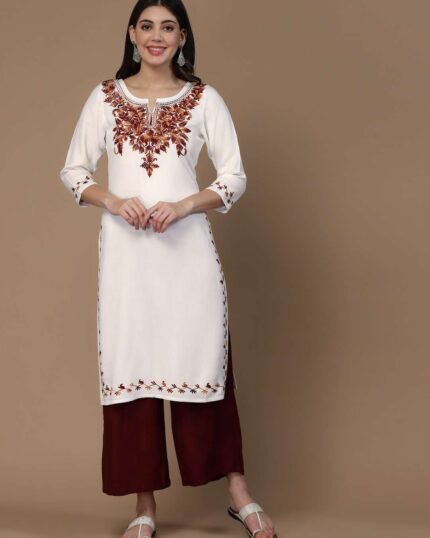 White Kashmiri Embroidered Kurti