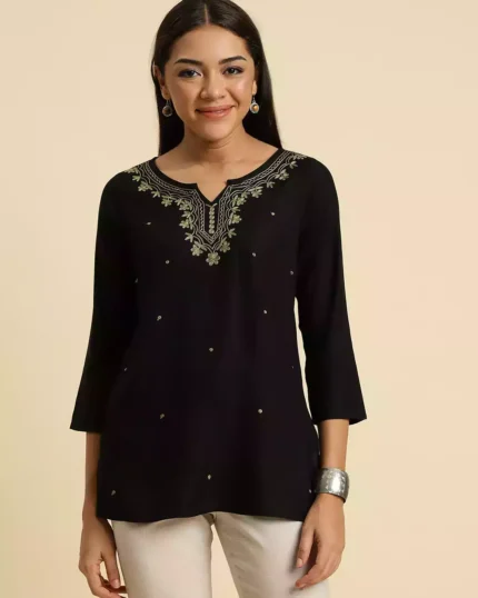 Black Pashmina Work Short Kurti