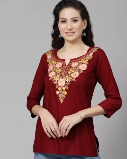 Israa Maroon Short Kurti