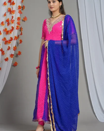 Leheriya Printed Georgette Dupatta in Royal Blue