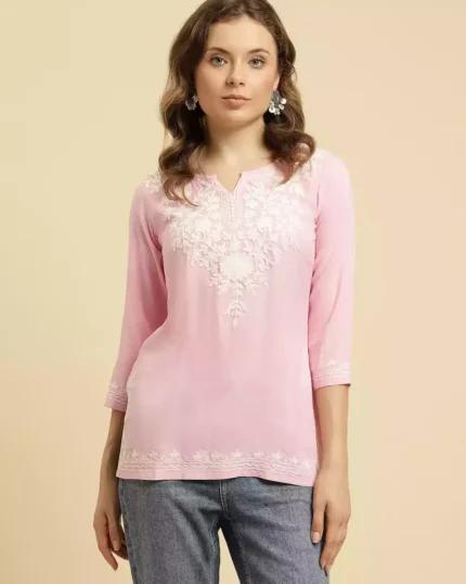 Light Pink Kashmiri Short Kurti