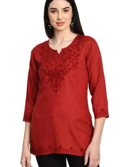 Red Self Aari Short