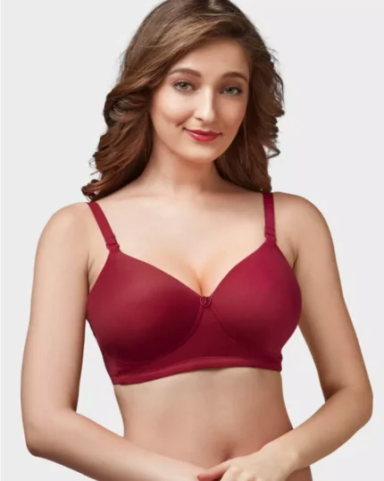 Wine Red Moulded Feather Non Padded Full Coverage Women Bra